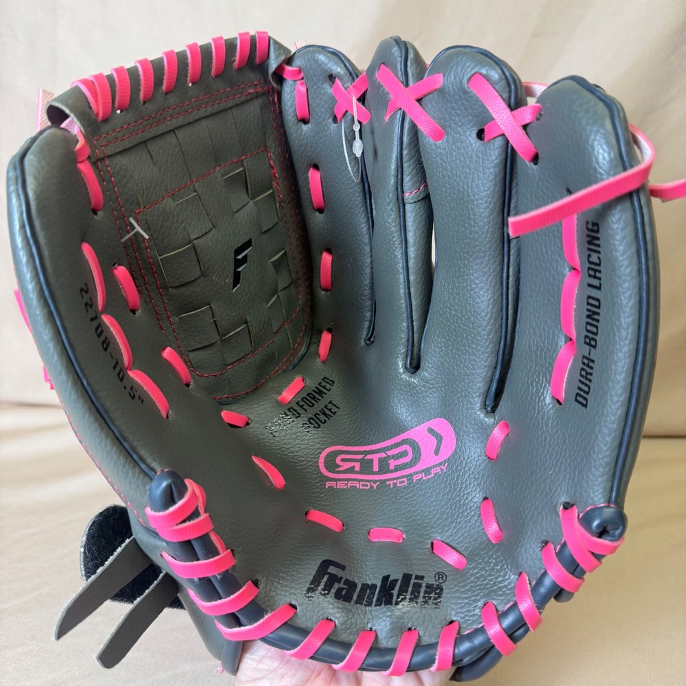 Franklin RTP 10.5 Inch Baseball Glove Grey Pink 22708 CFS Youth Right Hand Throw